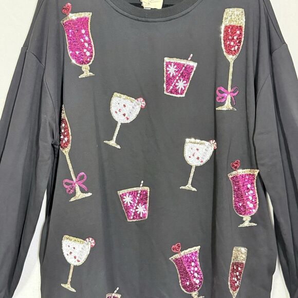 Fantastic Fawn Black Sequin Drink Applique Pullover Sweatshirt Mini Dress Size M - Picture 5 of 11